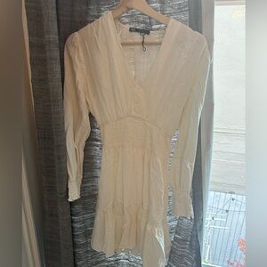 Zara White Linen Long Sleeve Dress XS